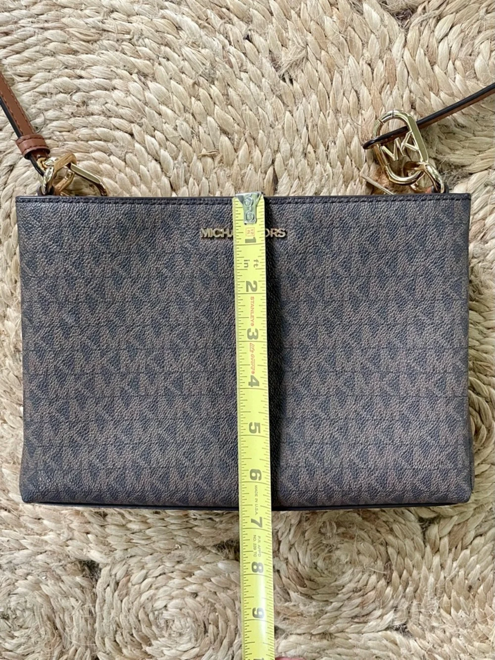 MICHAEL KORS TRISHA TRIPLE COMPARTMENT CROSSBODY MEDIUM MESSENGER BAG BROWN LOGO